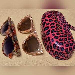 Stylish Pink Sunglasses 2 Pairs And Betsey Johnson Hard Sunglasses Case